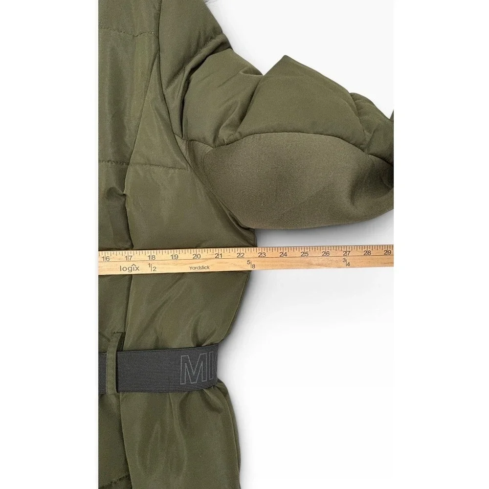 Michael Kors Puffer Parka Women Large Olive Green Belted Faux Fur Hood